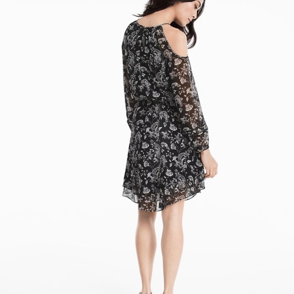 Ecru Floral Print Cold Shoulder Dress - Picture 3 of 3